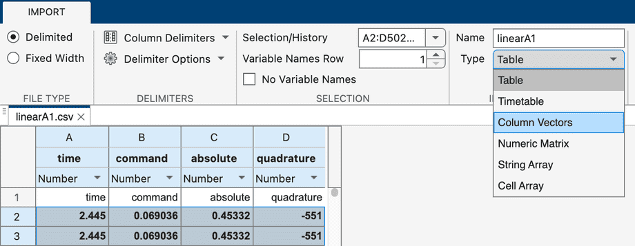 Select Column Vectors
